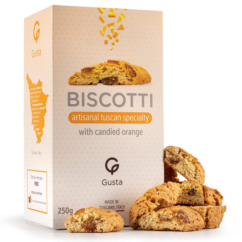 Gusta Authentic Soft Biscotti Cookies Made in Tuscany, Italy - Candied Orange - Original Two Bites Size - All Natural Ingredients - Fresh & Genuine Italian Dessert Treats - 8.82oz - Image 1